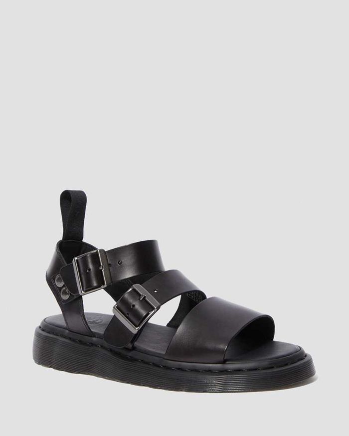 Dr Martens Womens Gryphon Brando Leather Gladiator Sandals Black - 19204IYKH